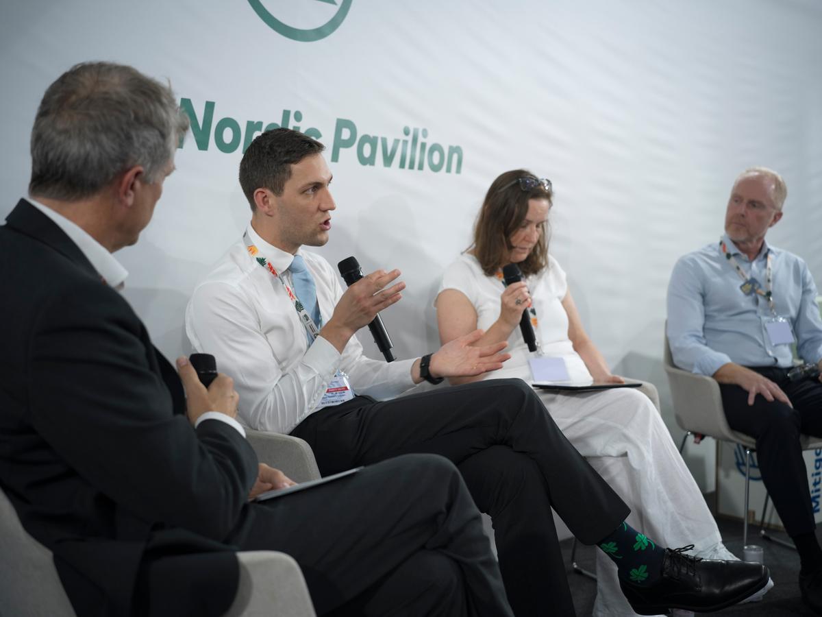 From the left: Klaus Skytte, Nordic Energy Research, Andreas Bjelland Eriksen, Norwegian Minister for Climate and Environment; María Erla Marelsdóttir, Iceland's Climate Ambassador; and Mattias Frumerie, Sweden's Climate Ambassador.